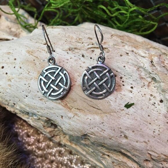 Celtic Sterling Silver Disc Earrings - Picture 2 of 5